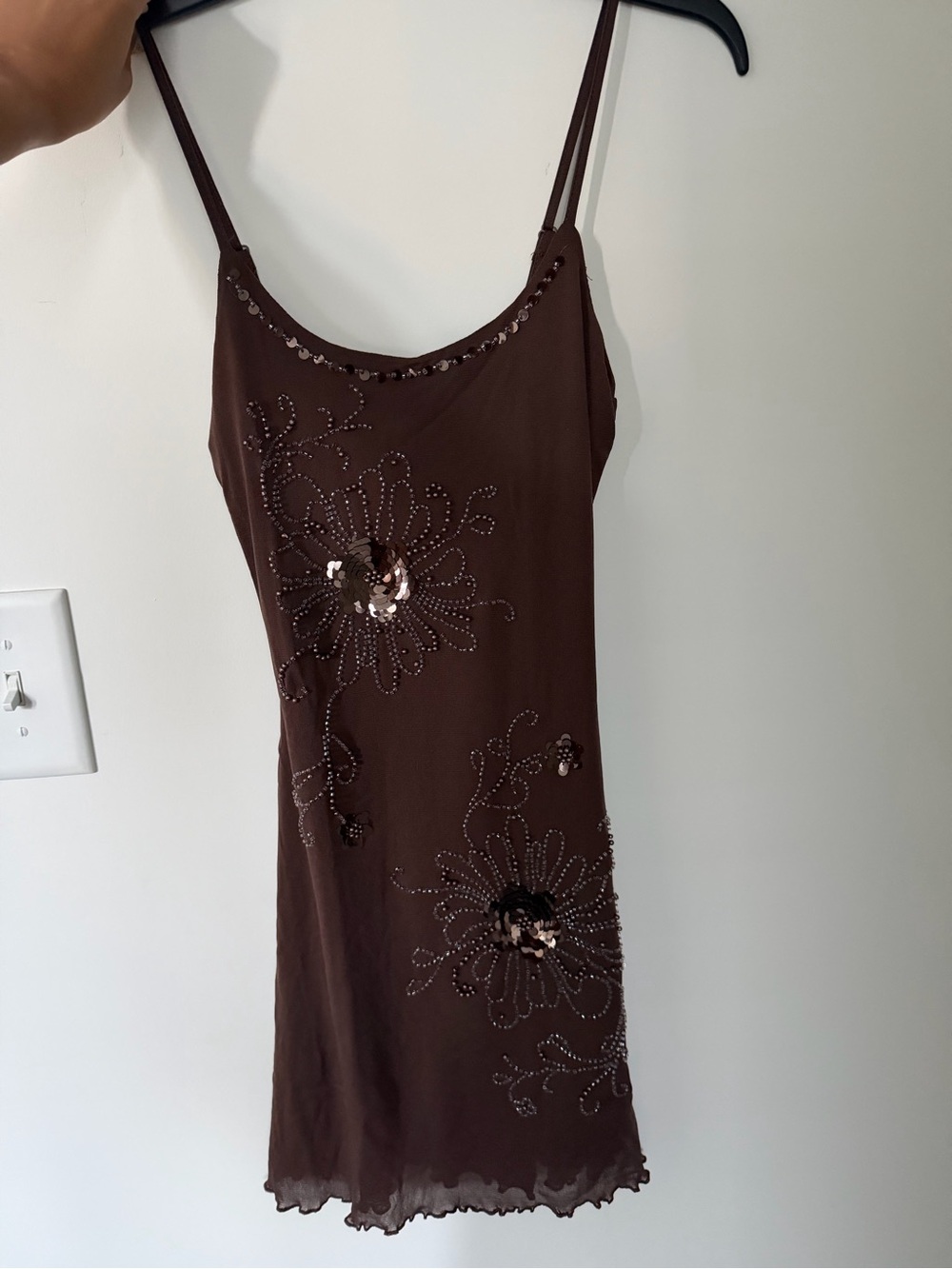 Viral Thirty Thirty Brown Sequin Floral Mini Dress